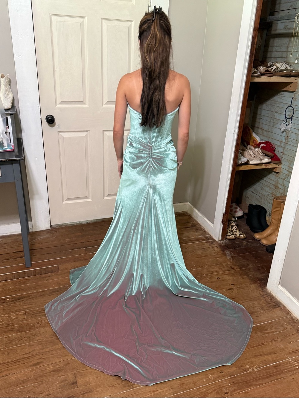 Mint Green Strapless Girls' Velvet Prom Dress